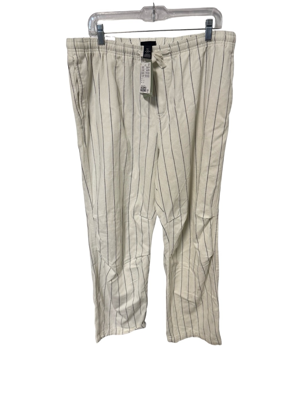 H&M Cream Pinstripe Drawstring Cotton Pants
